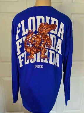 PINK Victoria's Secret Royal Blue Long Sleeve Florida Sequin Gator Tee